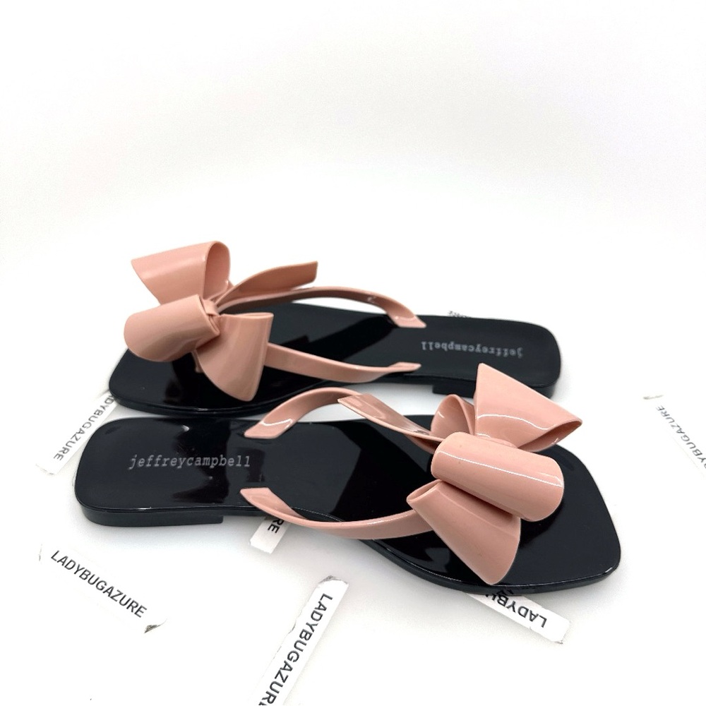 NWOB Jeffrey Campbell Black and Pink Bow Sandals Size 7 EUR 38 - Picture 6 of 10